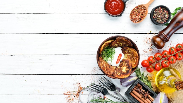 rustic kitchen table with prepared dishes