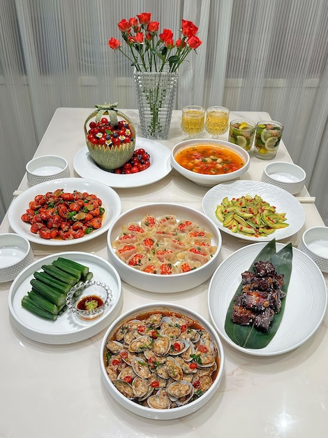 selection of plated meals on table